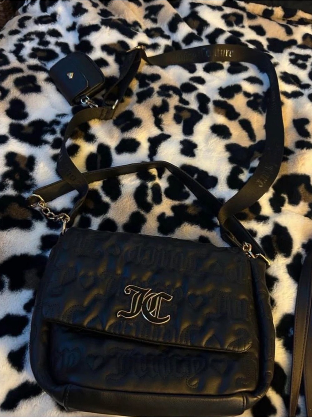 Juicy Couture Black Quilted Logo Crossbody Bag